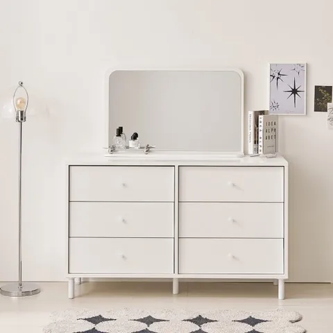 보루네오 마르체 폴라 E0자재 6단 와이드 서랍장+스탠딩 화장대 거울 BOW531C (착불)