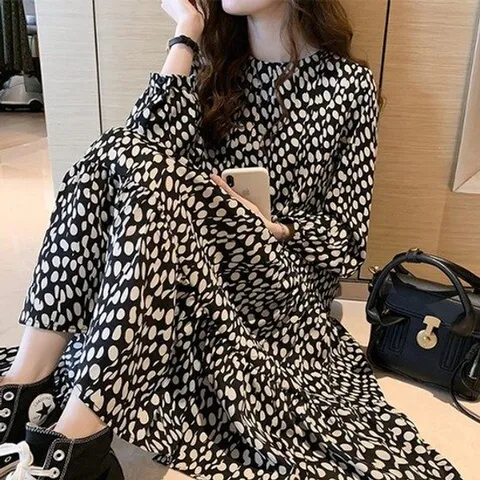 [아리엘스타일][아리엘스타일]페미닌무드 도트패턴 프나온롱원피