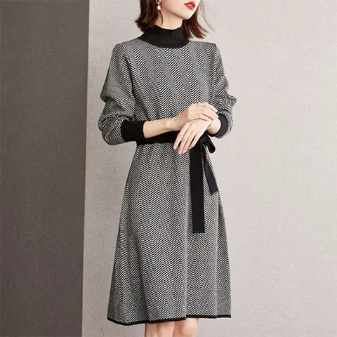 [아리엘스타일]폴라넥 페미닌무드 겨울하객룩 엘코랑니트원피스