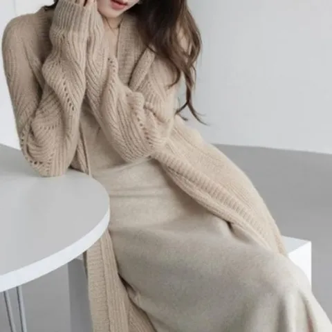 니트 방한 롱가디건 스타일 여성  롱  겨울