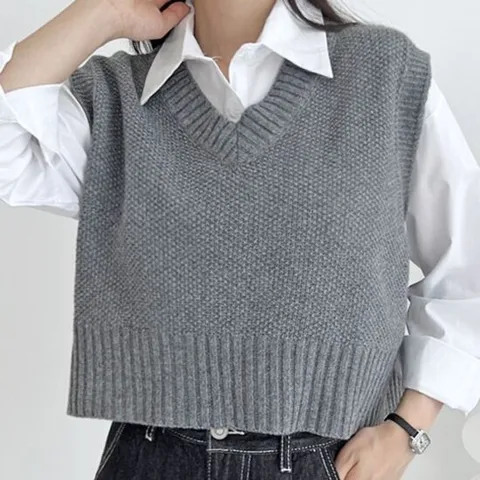 심플리 여성 니트 조끼 크롭 여자 니트 베스트 2색