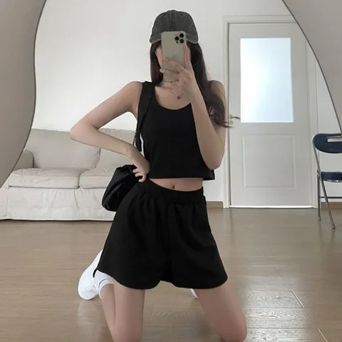 보웬 여자 와플 나시 반바지 세트 500246