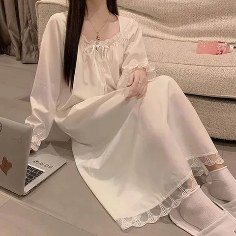 홈원피스 실크 원피스 홈웨어 공주 파자마 넥 셔링 잠옷 여성잠옷원피스