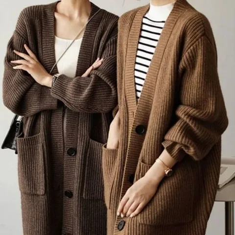 니트 방한 롱가디건 스타일 코트 겨울로브  여