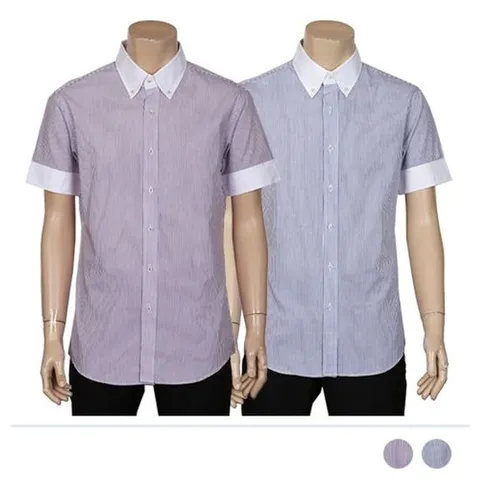 델티드 스트라이프 슬림핏 반팔 셔츠