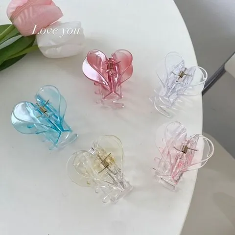 반머리 올림머리 투명 투하트 헤어집게핀