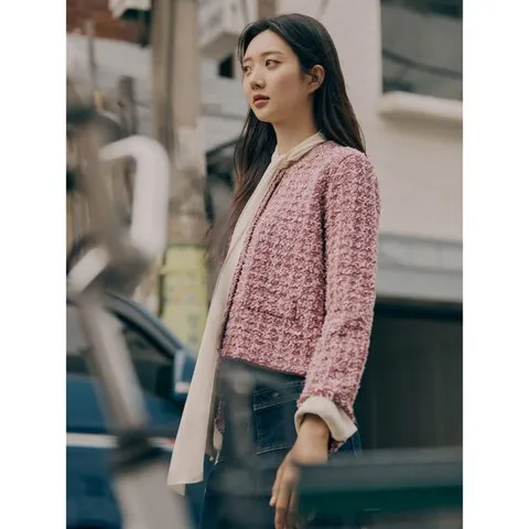 [빈폴레이디스] 트위드 라운드넥 카디건 핑크 (BF495AC02X)