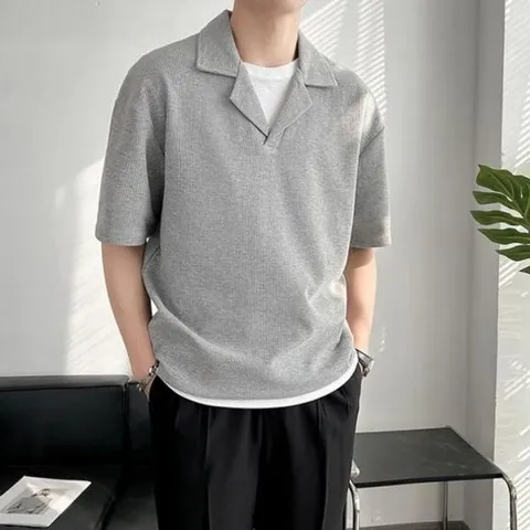 남자데일리티 니트 남성 데일리 테일러 카라 반팔 티셔츠