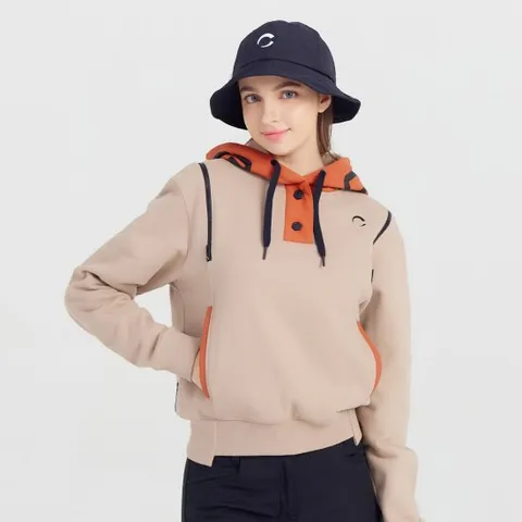 여성 빅로고 저지 후디 골프 티셔츠 라이트베이지