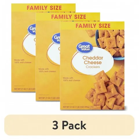 그레이트밸류 (3팩) 그레이트 밸류 패밀리 사이즈 체다 치즈 크래커, 패밀리 사이즈, 595.3g