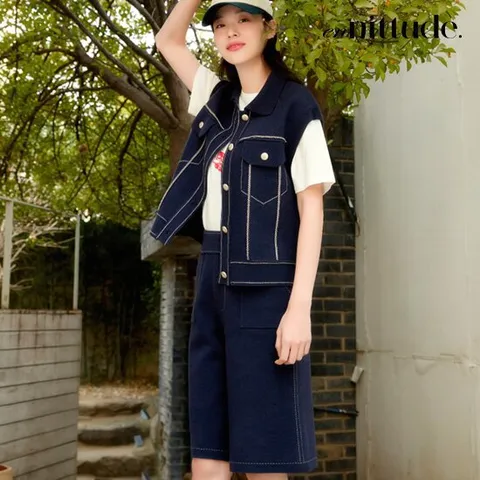 엔니튜드 데님라이크 니트 버뮤다 팬츠