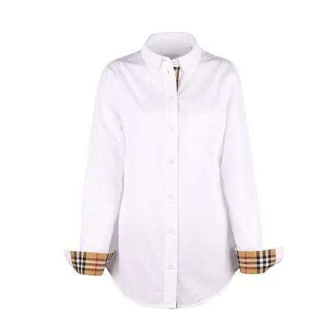 버버리 LAPWING 체크 포인트 여성 코튼 셔츠 화이트 80678131