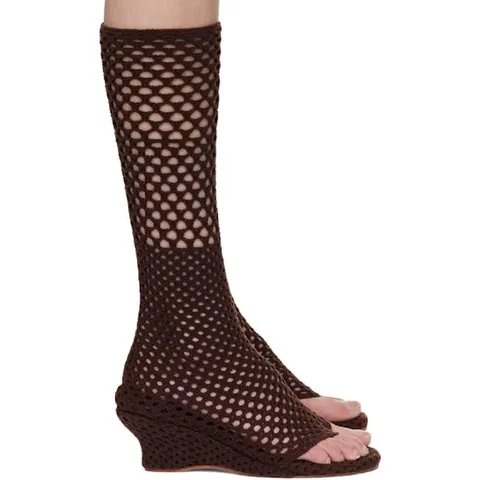 25 FW 이사볼더 여성 브라운 케이블 니트 힐 샌들 251541F125002