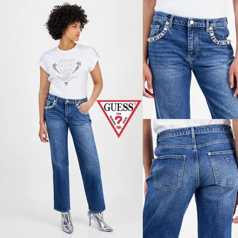 게스 GUESS 20017780 여자 데이지 라인스톤 장식 데님 청바지