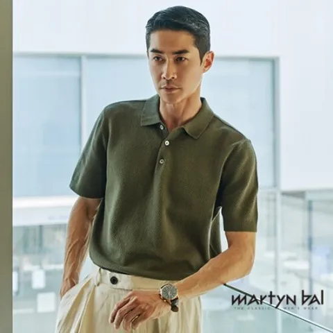 [마틴발] 남성 린넨 블렌디드 반팔 카라니트_카키