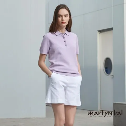 [초특가] 마틴발 여성 린넨 블렌디드 반팔 카라니트_라벤더