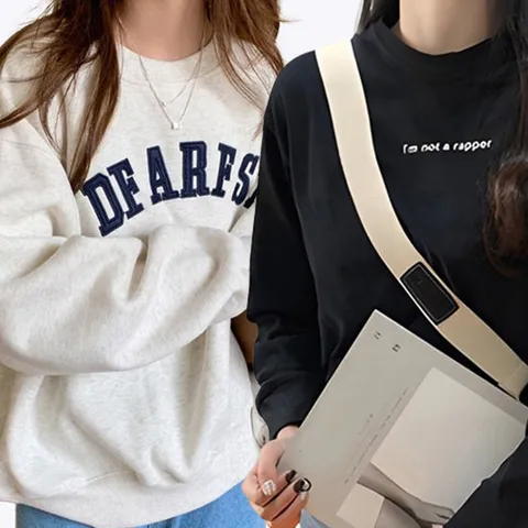 [로즈엘리][6종] 여성 간절기 봄가을 맨투맨 프린팅 긴팔티셔츠