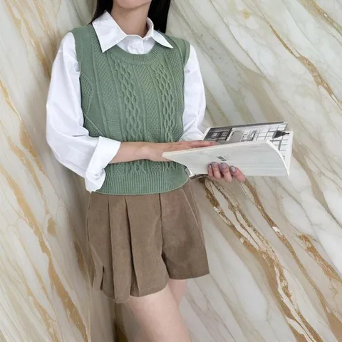 [미라클세븐][M7] 여자 피셔맨 프레피 출근 컨템포러리 U넥 조끼