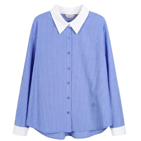 [ 롯데백화점 ][플라스틱아일랜드][BEIGE]배색카라셔츠블라우스PR7WB162