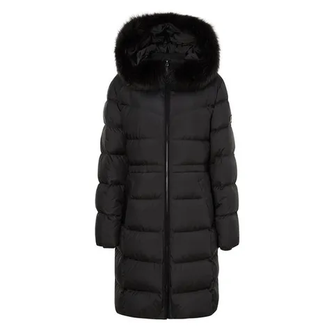 닥스 골프 여성 24FW PREMIUM 블랙 인디고폭스 트리밍 구스다운 롱 점퍼 DNJU4D812BK