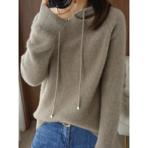 [휴드]론즈 캐시미어 풀오버 후드 니트탑