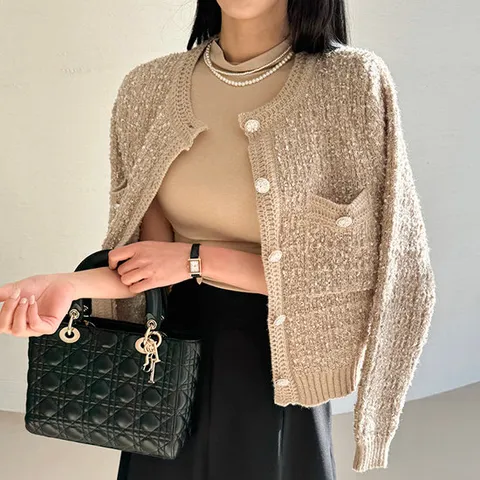 [모리스커밍홈] 보석버튼 부클 트위드 가디건_M2501CD002A