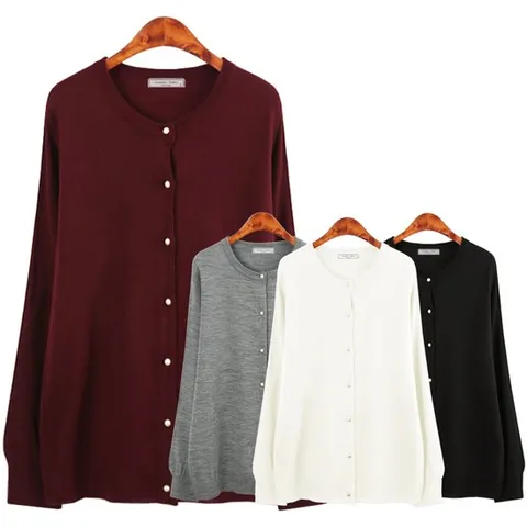 [허밍퍼플] 여성용 4339-S 진주 콩 단추 가디건 빅사이즈 라운드 긴팔 카디건 사계절 간절기 미니 여성의류