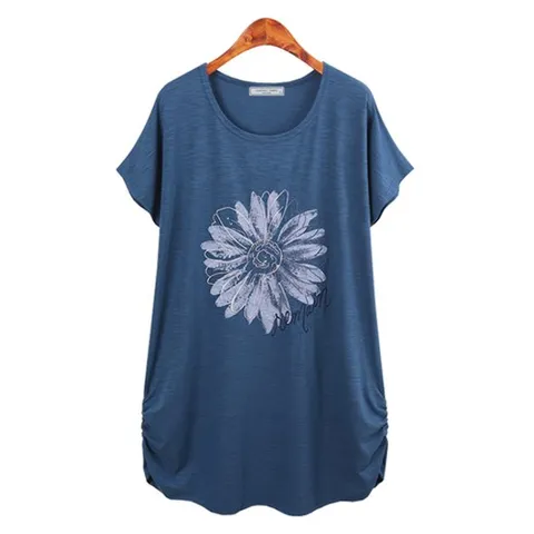 [허밍퍼플] 여성용 3135-플라워 스팽클 셔링 롱T 빅사이즈 여름 시원한 슬라브 스팽클 셔링 큰언니 여