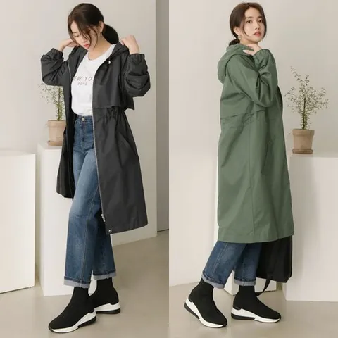 [허밍퍼플] 여성용 8750-레이니어 후드 롱 사파리 빅사이즈 고퀄리티 아우터 간절기 큰옷 데일리룩 여