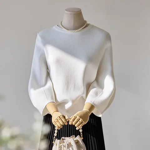 [커스텀에이블] 퍼프 소매 라운드 니트_T2501KN013A