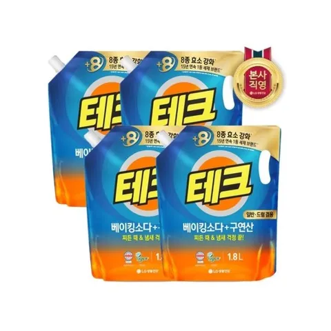 [테크]테크 베이킹소다+구연산 액체세제 일반 드럼 겸용 리필 1.