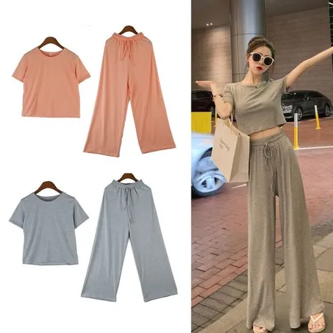 삼색 여름 트레이닝복 S라인 와이드팬츠 크롭탑 반팔