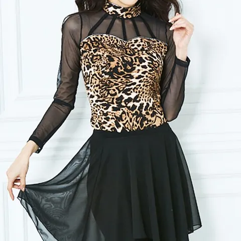 까르죠아 사다리 망사 호피 폴라티셔츠 댄스스포츠옷 상의