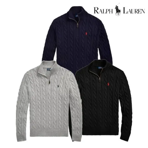 [폴로]폴로 랄프로렌 남성 케이블 반집업 니트코튼 3종 택1