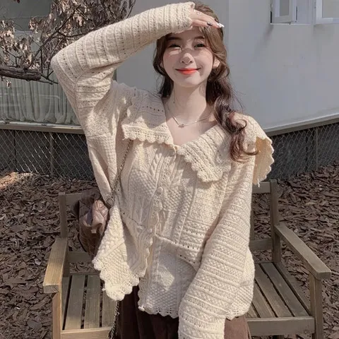 [하젤] 차파타 레이스 카라 니트 가디건_S3793