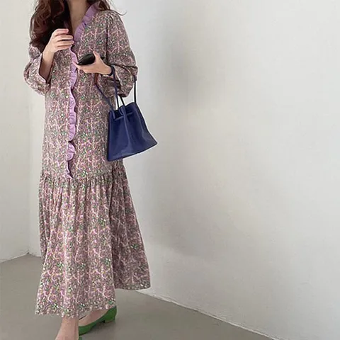 슈팅스타 / 아동 꽃무늬 플라워패턴 레이스 간절기 롱 원피스