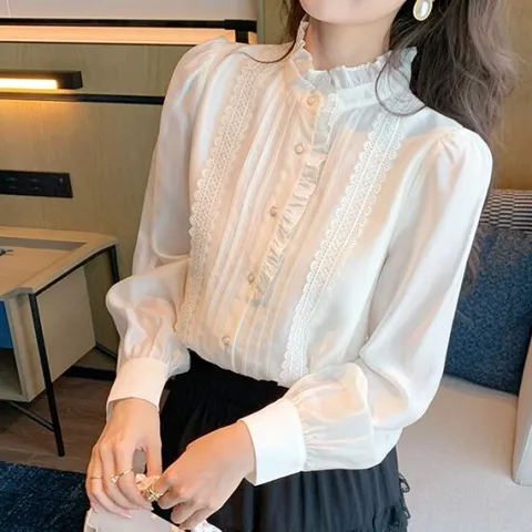 [블랙퀸] GS특가 아리아 프릴 레이스 셔링 핀턱 블라우스 blk002981