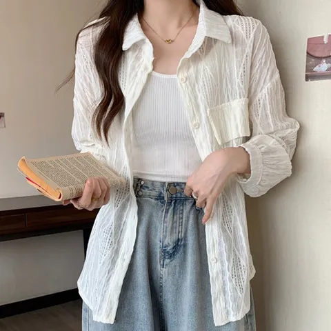 [블랙퀸] 론다임 펀칭레이스 햇빛차단 롱셔츠 blk003127