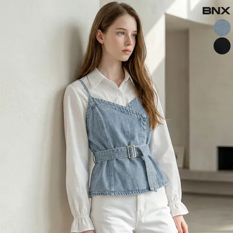 [BNX] 벨트 데님 뷔스티에 세트 블라우스