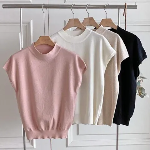 슬리브리스니트 시보리 모크넥 미시룩 돌만 봄조끼