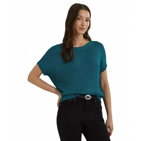 폴로랄프로렌 립 니트 반팔 스웨터 터퀴즈 스카이