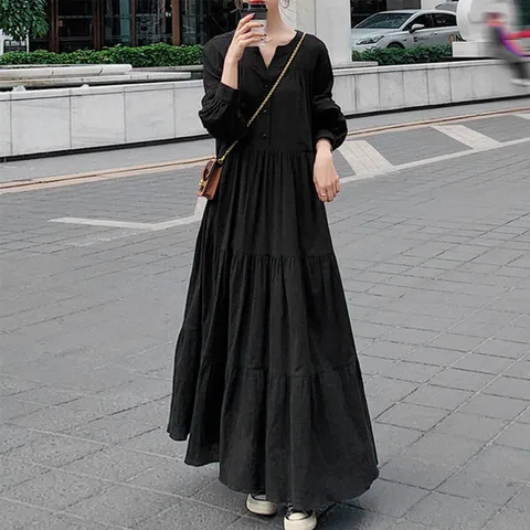 이쁘다 샤몬 캉캉 반오픈 롱 원피스