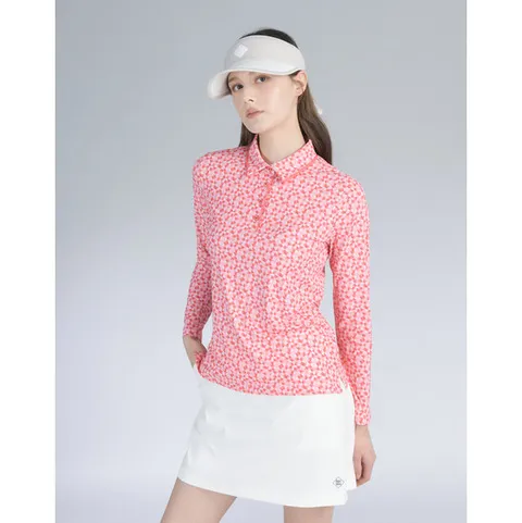 닥스 골프 여성 25SS PREMIUM 레드 냉감 패턴 긴팔 카라 티셔츠 DNTS5A111R2