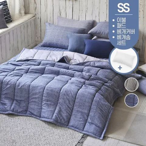 먼지없는 사계절 간절기 봄 가을 가벼운 차렵 이불 기숙사 침구 슈퍼싱글 SS 패드 세트 (베개솜포함)