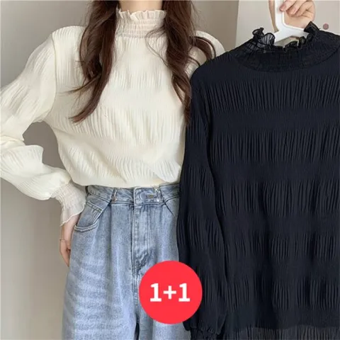 나바바 /  1 + 1 단독  하이넥 긴팔 스모크 블라우스 NB2447/ 2컬러_3사이즈