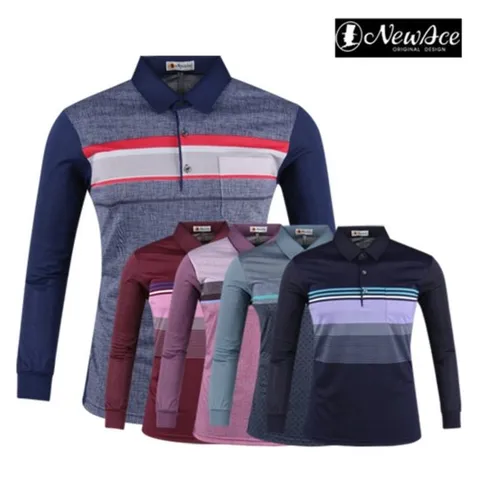 보스케 남성 봄 여름 골프웨어 배색 카라 캐주얼 긴팔 티셔츠