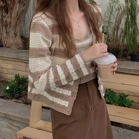 [SALE] 여성 봄 여름 니브 펀칭 가디건 세트