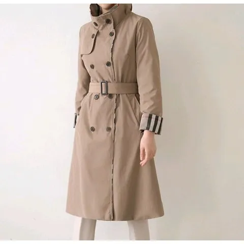 여성 차이나 배색 트렌치 더블 롱코트 바바리 아우터