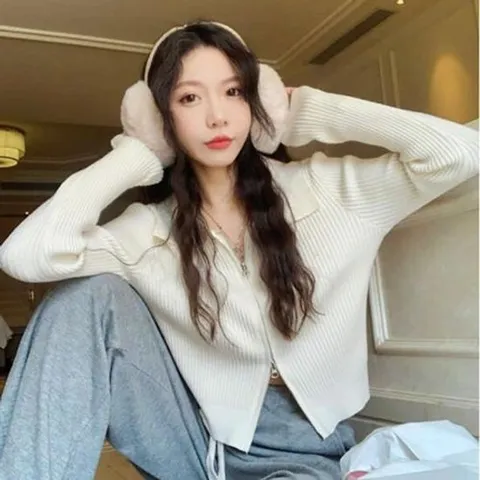 니트티셔츠 스웨터 크롭 집업 골지 가디건