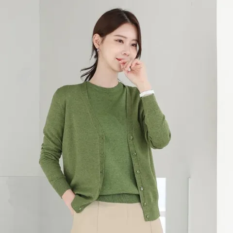 [오브리에] [SET] 플레버 5부 니트 + 가디건 세트